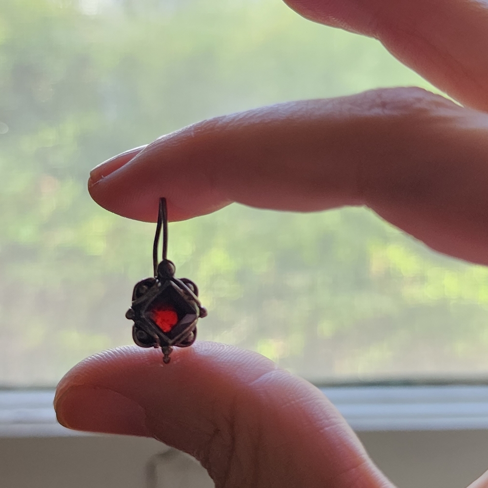 Garnet Sterling Silver Dainty Drop Earrings - Picture 4 of 5